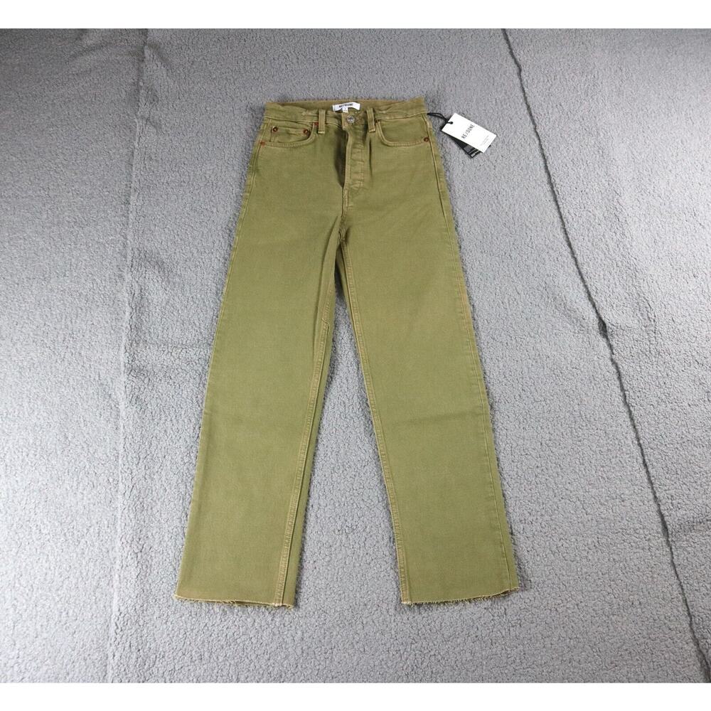 New Re/Done Womens 24 Green Jeans 70s Ultra High Rise Stove Pipe